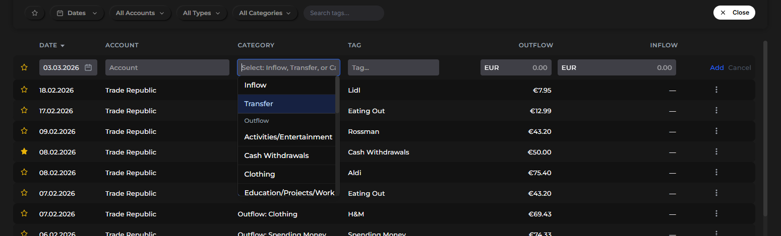 Inline transaction input