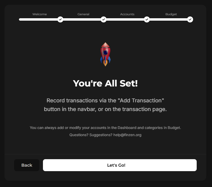 Setup complete screen