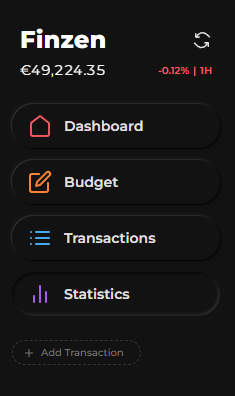 The Finzen sidebar showing navigation and controls